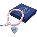 Pink Glass Pearl Bracelet w/Key Charm
